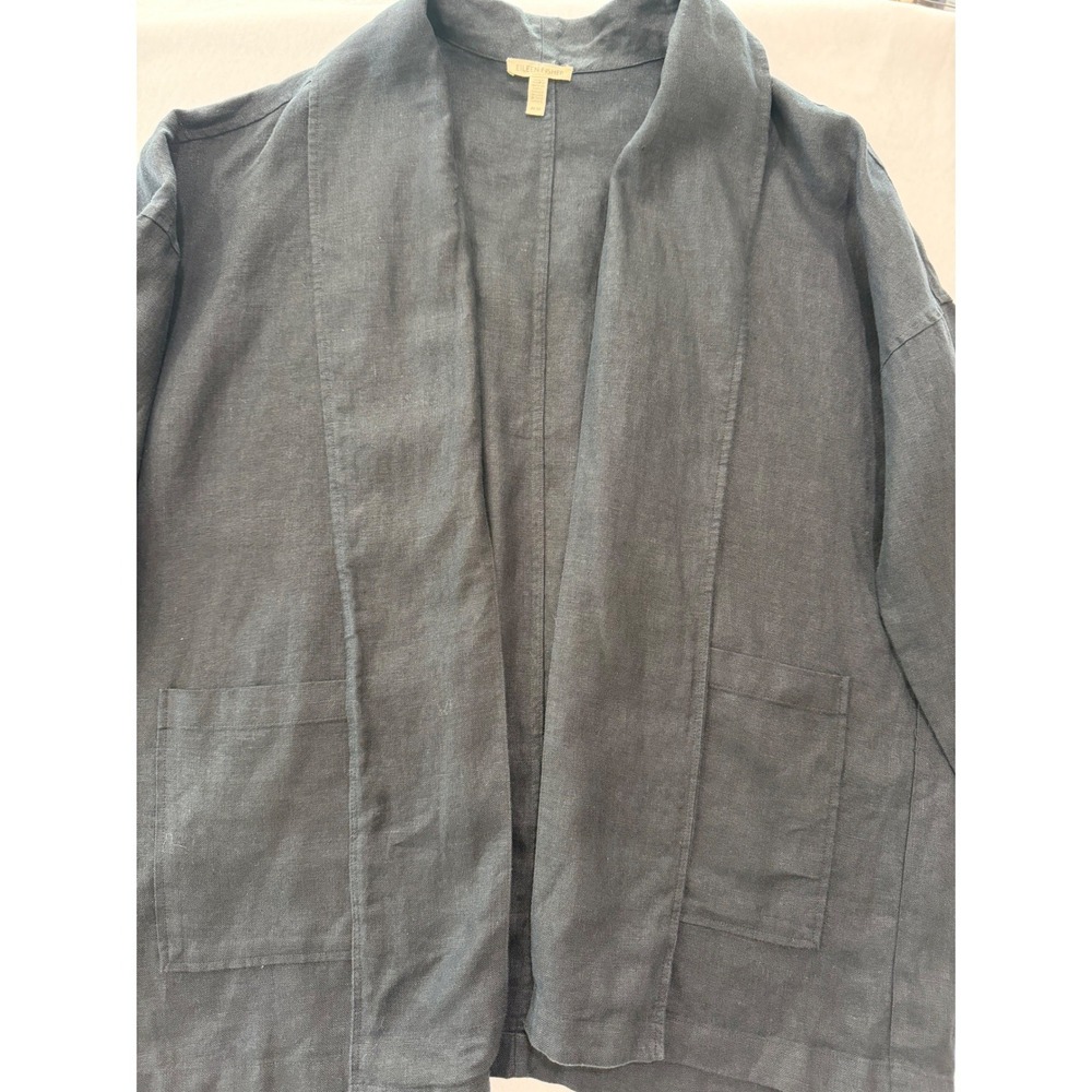 Eileen Fisher 100% Linen Open Front Cardigan Jacket Black Oversized M
